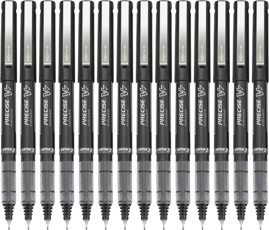 Pilot, Precise V7, Capped Liquid Ink Rollerball Pens, Fine Point 0.7 mm, Black Ink Pens, Pack of 14 - Ideal for School, Journaling & Office Writing