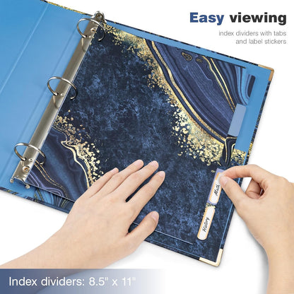 Ospelelf Binder 3 Ring 1 Inch, Floral Round Ring Clipboard Binder for Letter Size with 5 Tab Dividers, File Folder Labels, for School and Office Supplies