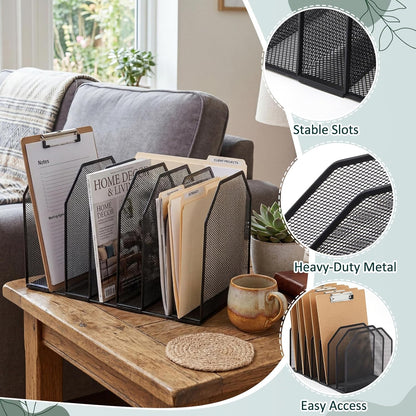 Sliner Clipboard Holder, Metal Clipboard Organizer, 7 Slot Desk File Organizer Storage Rack for Home, Office, Classroom Storage Organization Supplies, Black