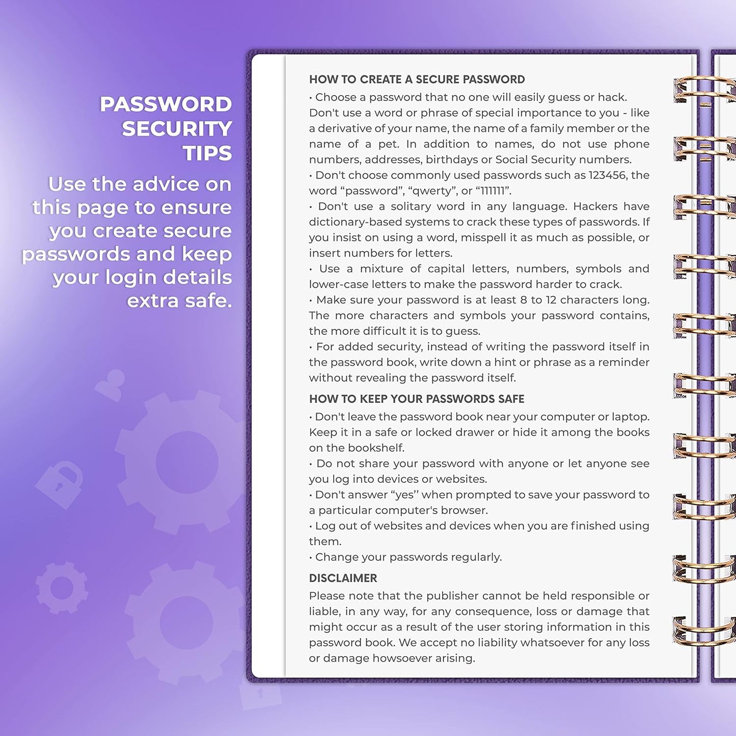 Clever Fox Password Book Spiral – Internet Address & Password Organizer with Laminated Alphabetical Tabs – Password Keeper Journal – Hardcover, Medium Size, 6.1x7.7” (Mystic Blue)