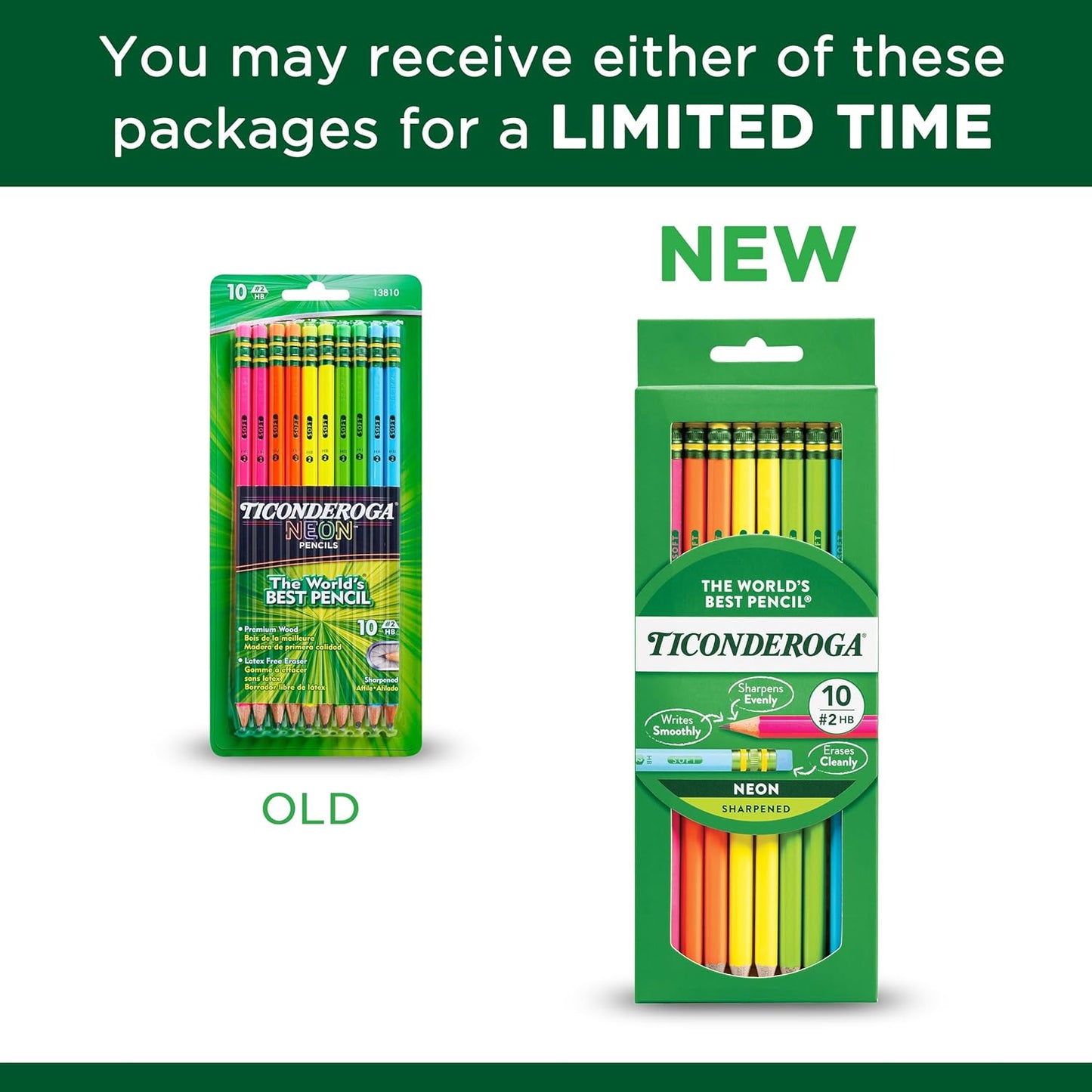 Ticonderoga Wooden Pencils, Pre-Sharpened, 2 HB Soft, Pastel Colors, 18 Count