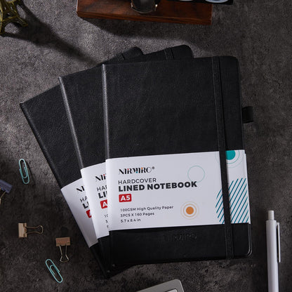 NIRMIRO Small Notebook Journals, 3 Pack Mini Pocket Note pads for Men & Women Writing, A6 Small Leather Notepad 3.7" x 5.7" with Pen, Black, Red, Green