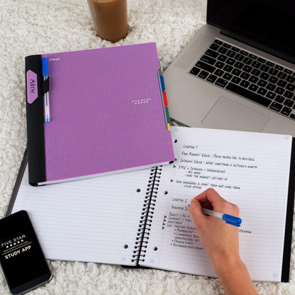 Five Star Advance Spiral Notebook + Study App, 5 Subject, College Ruled Paper, 8-1/2" x 11", 200 Sheets, Spiral Guard, Movable Tabbed Dividers, Black (73144)