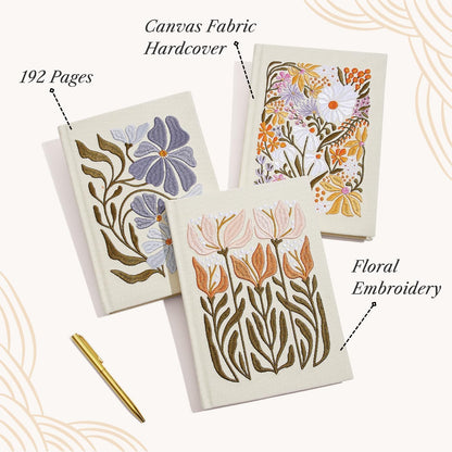 Lady Jayne Embroidered Canvas Hardcover Journal with 192 Lined Pages, 6” x 8.5” – Flower Market Poppy (83289)