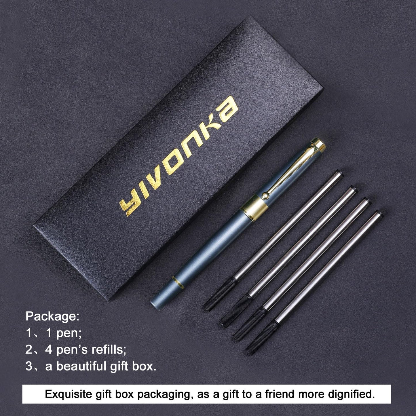 YIVONKA Ballpoint Pen Black Refill,Luxury Ballpoint Line width 0.5mm,Best Ball Pen Gift Set for Men & Women Professional Executive,Office,Nice BallPens Classy Gift Box (Black)