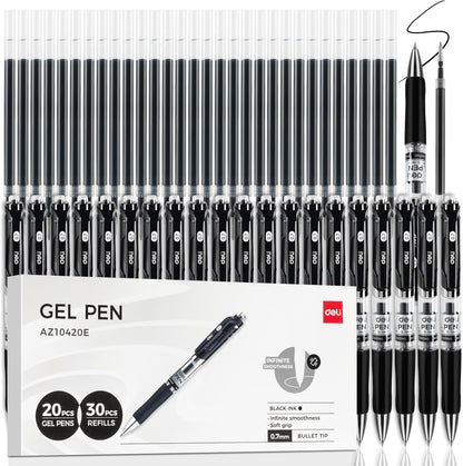 deli Gel Pens, 50 Pcs Retractable Pens Black Ink, Medium Point Pen 0.7mm, Smooth Writing, Fast Dry, No Bleed for Journaling Note Taking, Home School Office Supplies