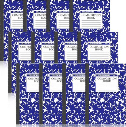 Fainne 12 Pack A5 Composition Notebooks Bulk College Ruled Composition Notebook College Ruled Notebooks Marble Covers Notebook for Student Classroom Office Supplies 8.2 x 5.5(Blue)