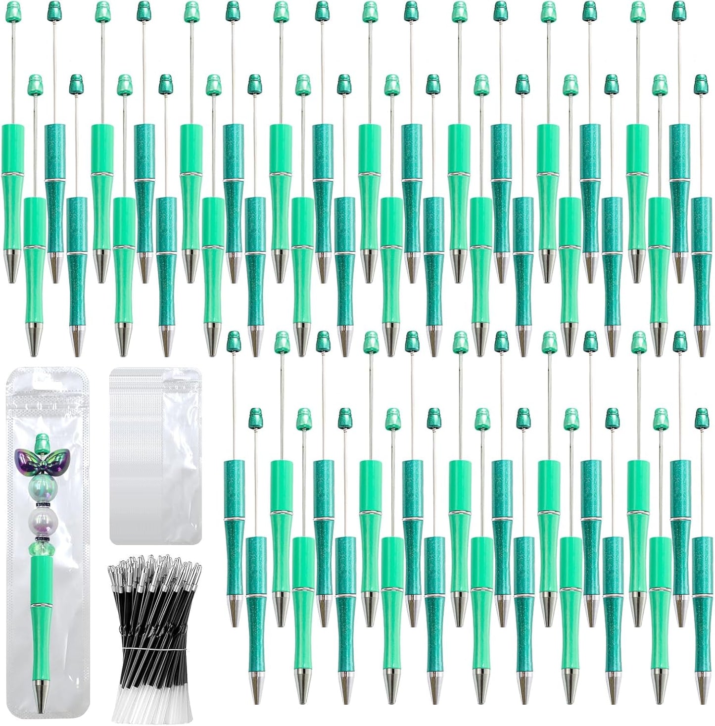 150 Pieces DIY Beadable Pen Kit – 50 Plastic Ballpoint Pens with Refills & Bags, Beads Not Included – School Supplies, Office Accessories & Craft Gifts for Students & Teachers (Multicolor)