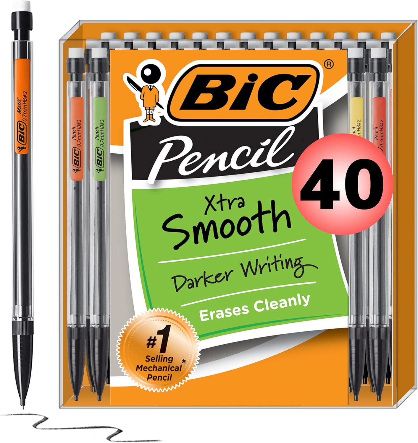 BIC Xtra Smooth Mechanical Pencil with 0.7 mm Medium Point, Refillable and Retractable, 40-Count Pack