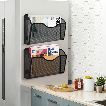 Magnetic File Holder 3PCS Wall File Folder Organizer, No Drilling Hanging Magazine Rack for Refrigerator, Document Paper Mail Folder Holders Office File Magnetic Organizer (Black)
