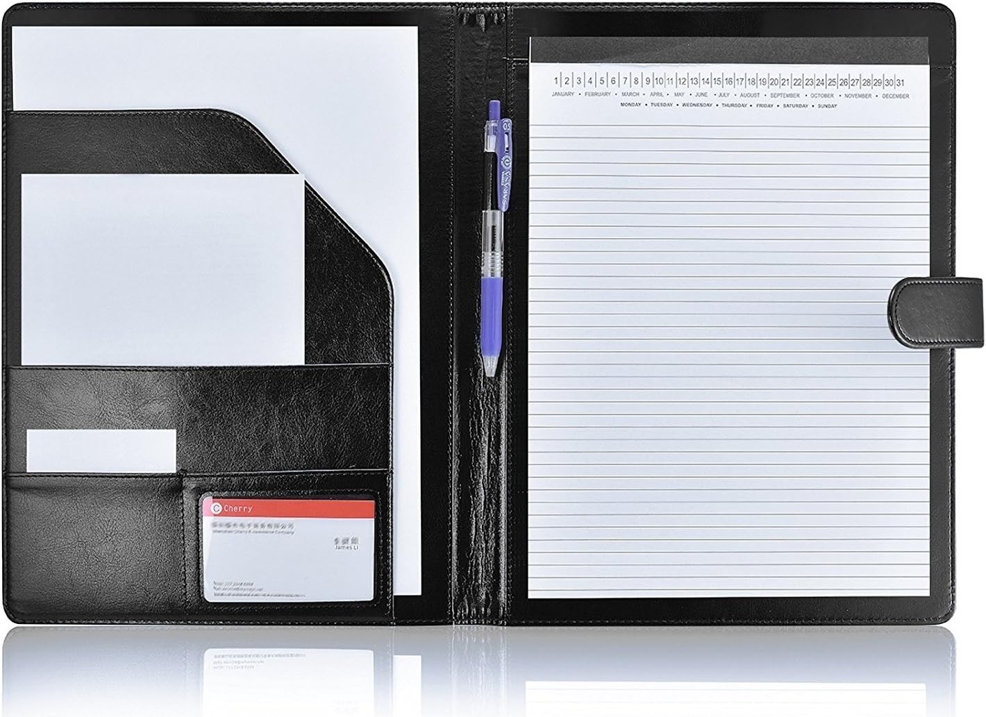 Mymazn Padfolio Portfolio Folder, Faux Leather Interview Resume Folder with Document Organizer & Business Card Holder, Letter-Sized Notepad Legal Pad Holder for Men Women (Sage Green)