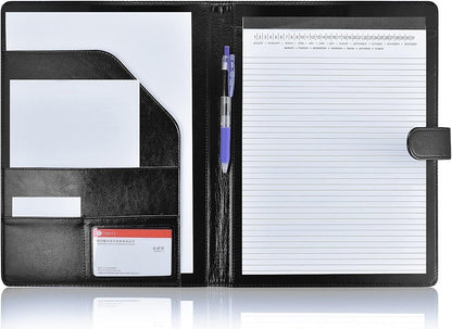 Mymazn Padfolio Portfolio Folder, Faux Leather Interview Resume Folder with Document Organizer & Business Card Holder, Letter-Sized Notepad Legal Pad Holder for Men Women (Sage Green)