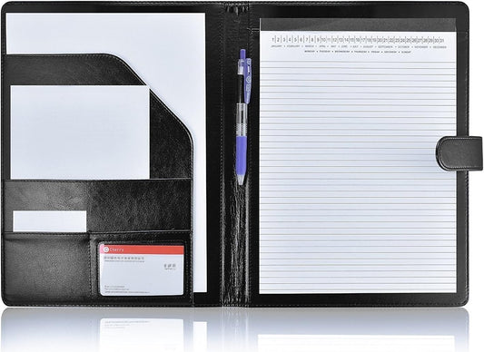Mymazn Padfolio Portfolio Folder, Faux Leather Interview Resume Folder with Document Organizer & Business Card Holder, Letter-Sized Notepad Legal Pad Holder for Men Women (Sage Green)