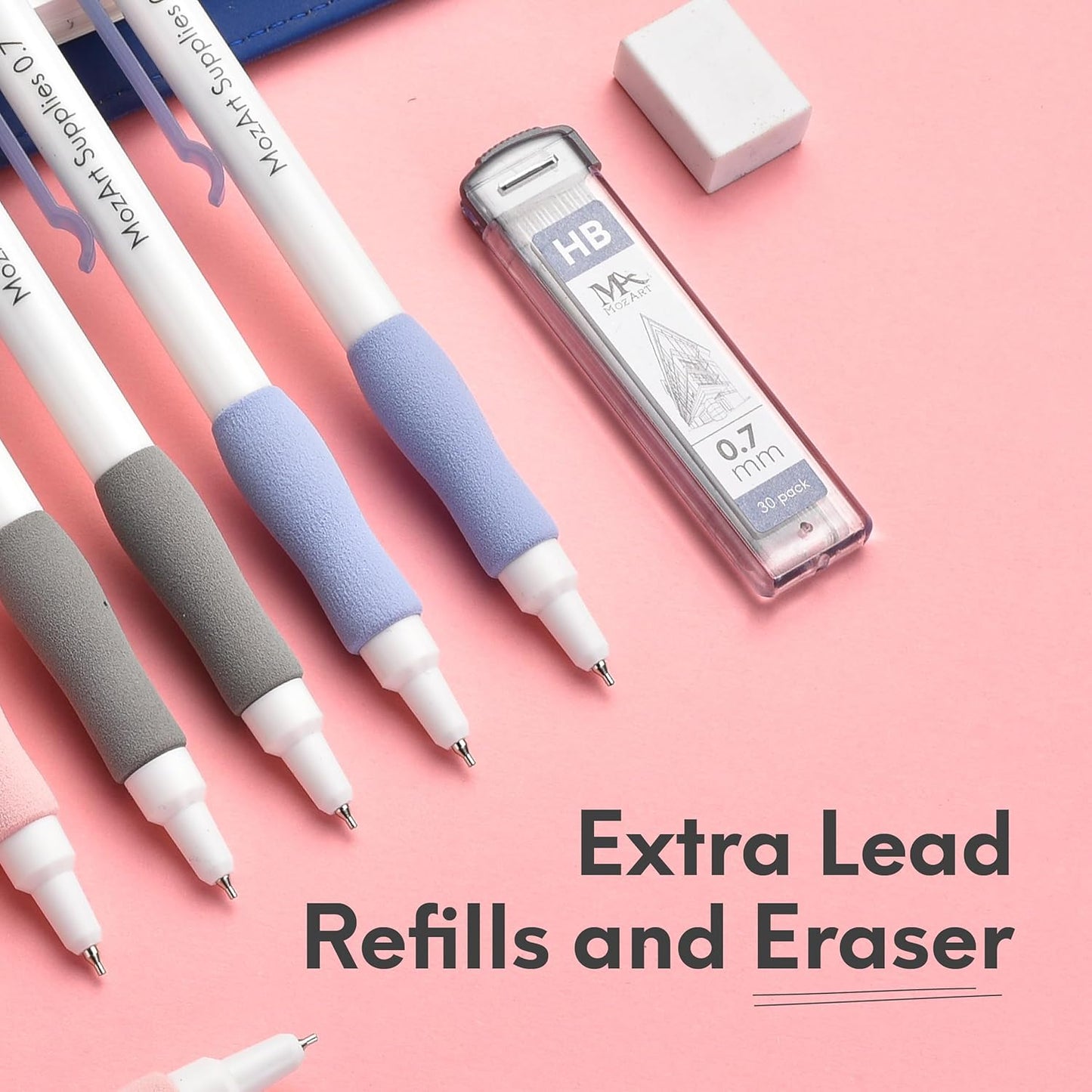 Mozart Essential Set of Lead Refills - 4 Sizes: 0.3, 0.5, 0.7 & 0.9 mm with 100 HB Lead Refills for Each - for Sketch, Architecture, Drafting, Art, Drawing Supplies, Metal Mechanical Pencils