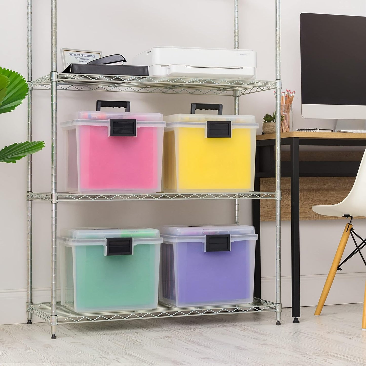 IRIS USA File Box with Lid File Organizer for Letter File w/Organizer-Lid, Plastic Mobile Filing Organizer, Water Resistant Document Box, Portable File Box with Handle, Secure Buckle, Lockable, Black