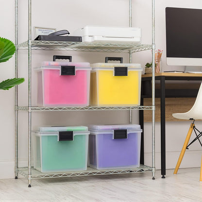 IRIS USA File Box with Lid File Organizer for Letter File w/Organizer-Lid, Plastic Mobile Filing Organizer, Water Resistant Document Box, Portable File Box with Handle, Secure Buckle, Lockable, Black