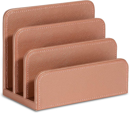 OSCO Black Faux Leather Letter Holder | Mail Sorter | Post Rack | Envelope Organiser | Document Stand | Desk File Storage | Display Slots | H14 x W17.5 D10 cm |
