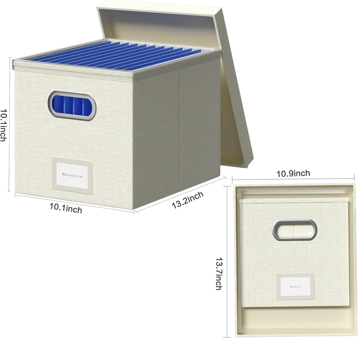 File Organizer Box - File Boxes for Hanging Files with Lid Set of 2 Decorative Hanging Folders Letter Size Organizer with One-Piece Plastic Frame Slides (Grey, 13.2 * 10.1 * 10.1in(2Pack))