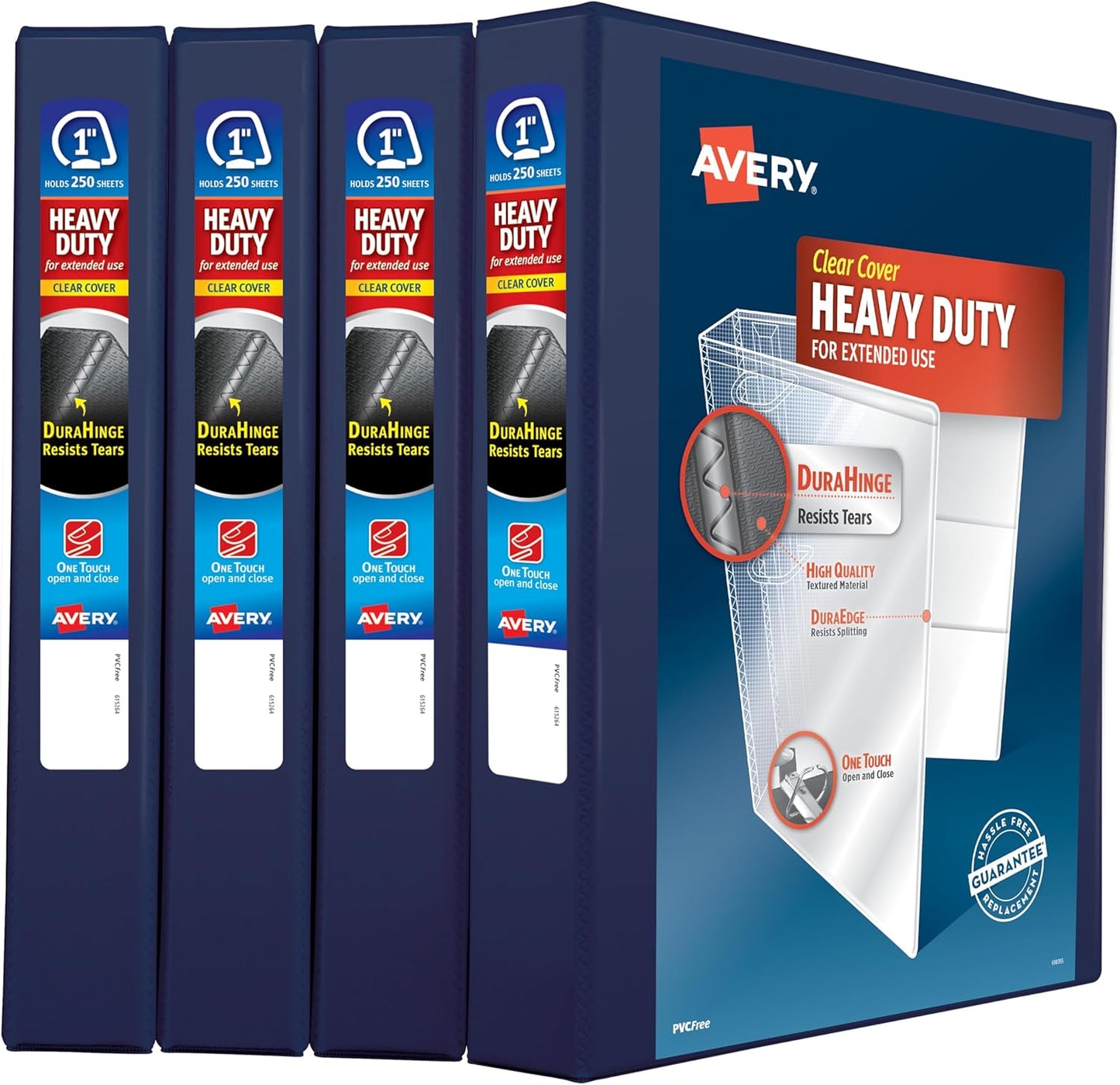 Avery Heavy Duty View 3 Ring Binder, 1" One Touch Slant Ring, Holds 8.5" x 11" Paper, 4 Navy Blue Binders (79869)