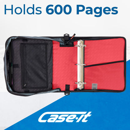 Case-it Mighty Zip Tab School Zipper Binder | 3-Inch O-Rings, 600-Sheet Capacity, 5-Subject Expanding File Folder, Multiple Pockets & Storage Organizer, Shoulder Strap | D-146 Jet Black
