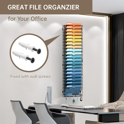 SUPEASY 7-Tier Mesh Wall File Holder, Hanging Wall File Organizer, Office Organization for Papers, Mails, Folders, Files Clipboard Magazine Rack, Black