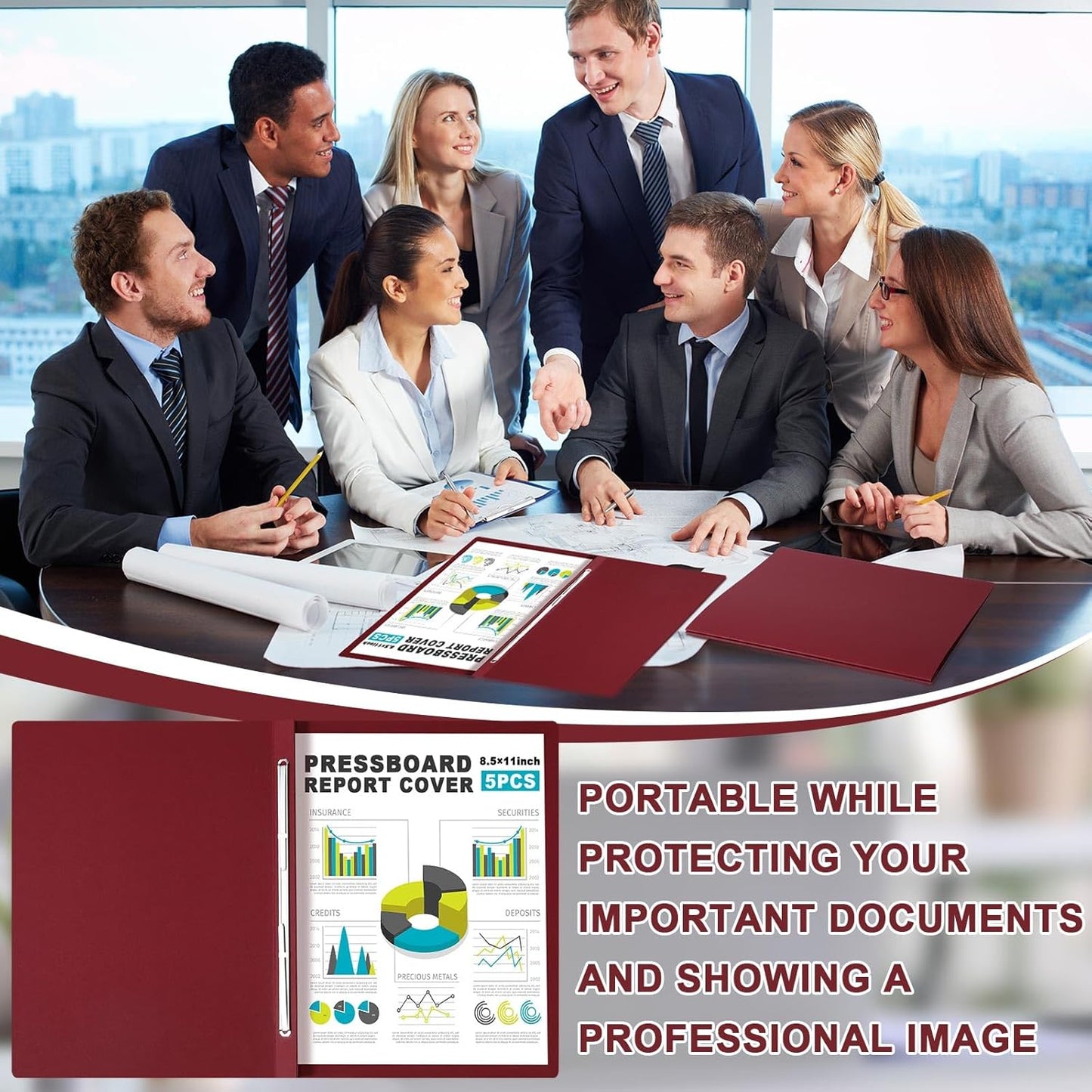 Dunzoom 5 Pcs 8.5 x 11 Inch Pressboard Report Cover, 3'' Capacity, Presentation Binder Folder with Metal Prong for Business, Presentations, Contract, Proposal and Other Documents Management (Black)