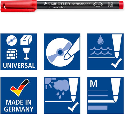 STAEDTLER Lumocolor Permanent Pen 317 Medium 1.0mm Line - Assorted Colours (Pack of 8) (317 WP8 ST), pack of 8