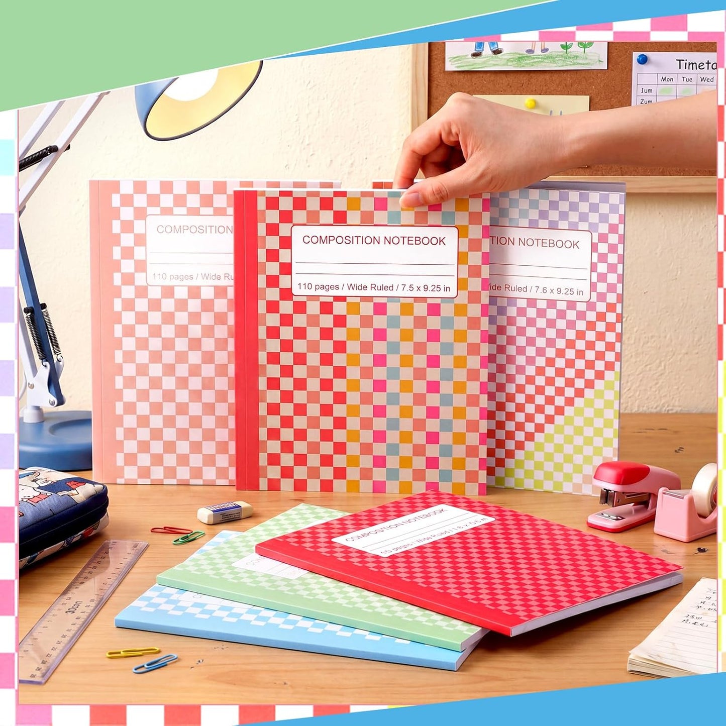 Fullhawl 6 Pcs Bow Composition Notebooks, Preppy Coquette Notebook College Ruled Journal, 110 Page, Cute Back to School Gift for Teacher, Student, First Day of Schooll(Pink,9-3/4 x 7-1/2")