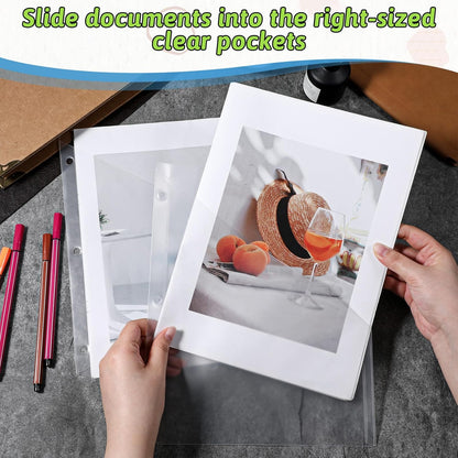 50 Pcs 3 Hole Punch Clear Plastic Document Folders, Binder Dividers with Pockets Waterproof Binders Sleeves Poly Slash File Jackets for Home Office Document Organizer (Transparent)