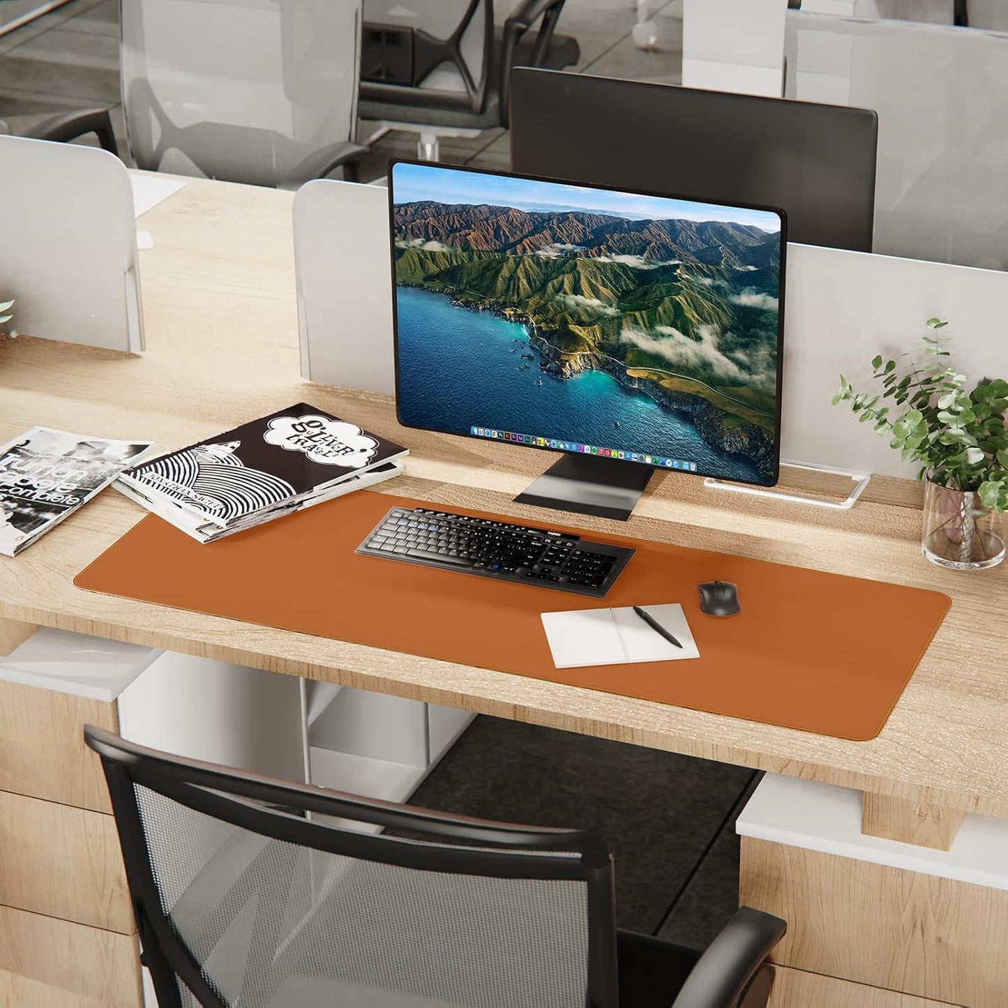 Large Desk Mat 47.2" x 17" Leather Desk Pad Protector with Natural Cork & PU Leather, Non-Slip Office Desk Mat, Large Mouse Pad, Waterproof Desk Blotter pad for Office&Home(Black)