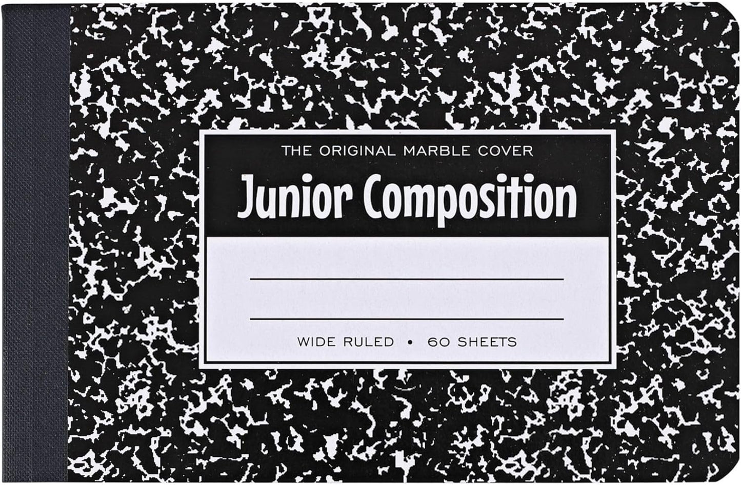ROARING SPRING Junior Marble Composition Books, 12-Pack, Specially Sized 4.875"x7.5" for Smaller Users, 60 Sheets 15# White Wide Ruled Paper, Hard Board Covers, Black Marble (77125)