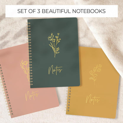 ZICOTO Aesthetic Spiral Notebook Set of 3 For Women - Cute College Ruled 8x6 Journal/Notebook with Large Pockets And Lined Pages - Perfect Supplies to Stay Organized at Work or School