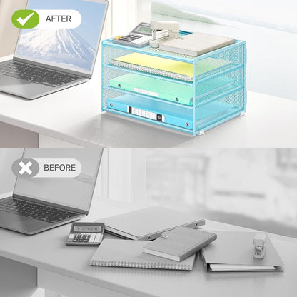 Lavatino 3-Tier Letter Tray Desk Organizer, Mesh Metal Paper File Tray Organizer for Desk, Office Supplies & Home Organization, Fits A4 Paper, Mail, Magazines & Office Accessories (Black with Handle)