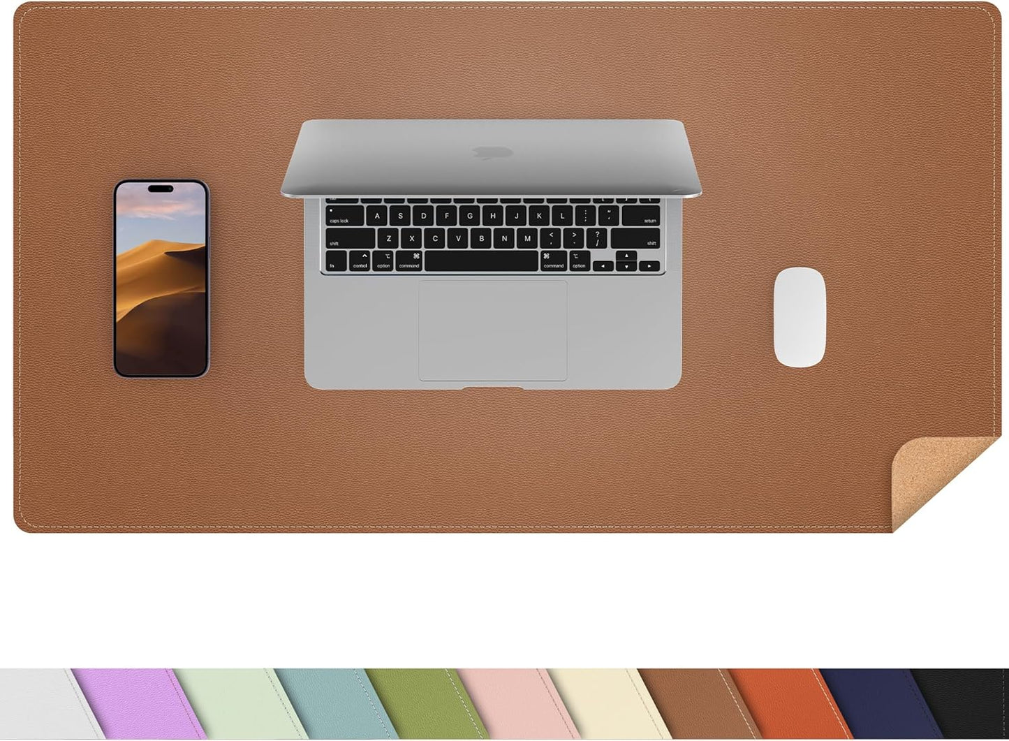 Large Desk Mat 47.2" x 17" Leather Desk Pad Protector with Natural Cork & PU Leather, Non-Slip Office Desk Mat, Large Mouse Pad, Waterproof Desk Blotter pad for Office&Home(Black)