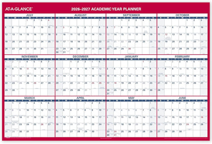 AT-A-GLANCE Dry Erase Calendar 2026-2027 Academic & Regular Year Wall Planner, 12-Month, 24" x 36", Double Sided, Vertical (PM210S28)
