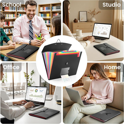 5-Pack 13-Pocket Expanding File Folder, Accordion File Organizer with Labels, Fits Letter Size & A4 Paper, for Home Office School College Supplies