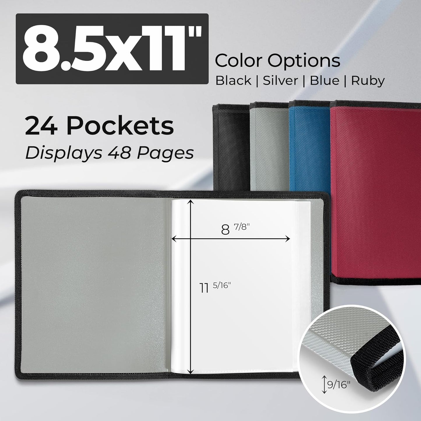 Dunwell Art Portfolio 8.5x11 Folder (Silver), Mounting Paper, Portfolio Binder for Artwork and 8.5 x 11 Documents Art Folder, 24 Pockets Display 48 Pages, Acid-Free Poly Presentation Book
