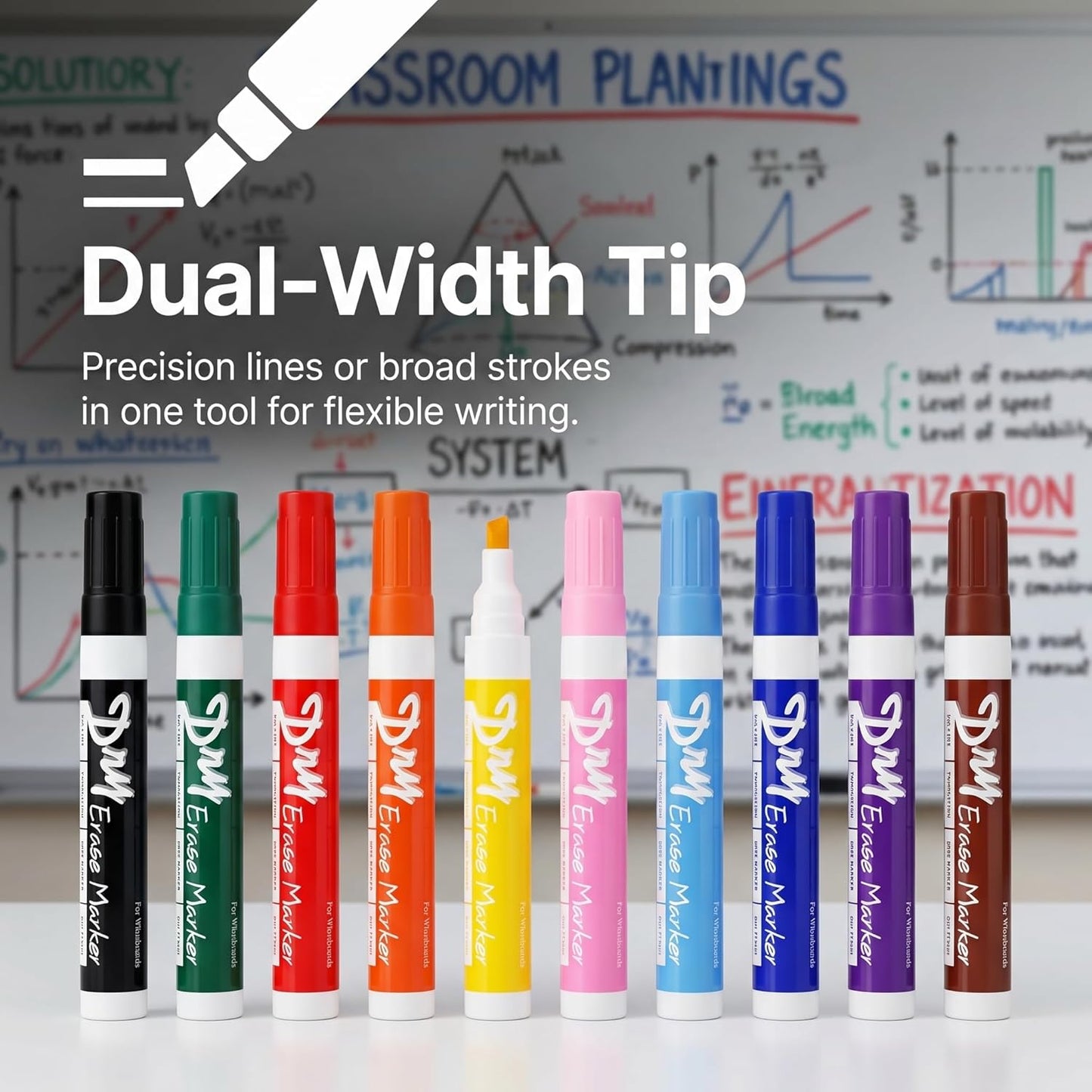 Volcanics Black Dry Erase Markers Low Odor Chisel Tip Whiteboard Markers Pack of 10