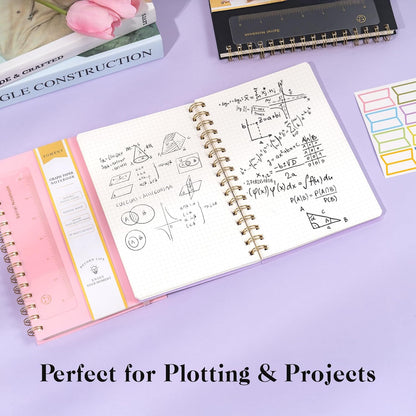 Yoment Graph Paper Spiral Notebook A5 Graphing Notebook 160 Pages Graph Paper Notebook Spiral Bound Waterproof Plastic Hardcover Spiral Journal 5x7 Grid Notebooks for Note Taking,Black