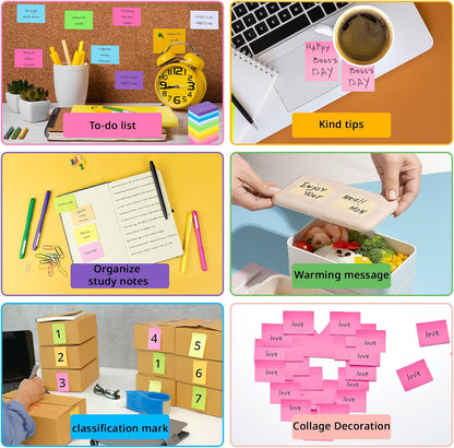 100 Pack Sticky Notes Bulk 3 x 3 in Self-Stick Note Pads Colorful Posted Note in 20 Colors Adhesive Paper Memo 50 Sheets/Pad Easy to Post for Office Home School Meetings Notebook Wall Door Window
