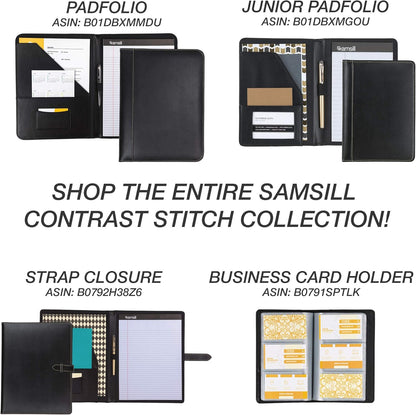 Samsill 1 Inch 3 Ring Binder, Leather, Black with Contrast Stitching, 8.5X 11 Inch, 3 Rings, Notebook Binder, Portfolio Organizer, Planner, Journal