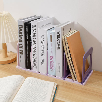 BAYTORY Gradient Desk File Holder, Vertical File Organizer with Adjustable Dividers, Desktop Book Organizer, Binder Shelf for Office Desk (4 Slots, Pink)