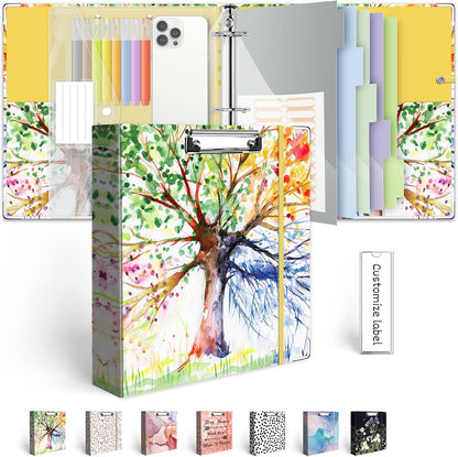 3 Ring Binder 1 Inch, Three Ring Binders Organizer with Clipboard, 5-Tabs Pockets Dividers, Plastic Folder, 18 Divider Stikers, BVSSX Pretty Binder with Pen Loop (Black Weeds, Letter Size)