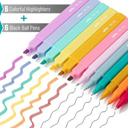 Mr. Pen- Aesthetic Highlighters and Ballpoint Pens No Bleed, 12 Pack, Pastel Colors, Bible Highlighters and Pens No Bleed, Fast Dry and No Smear for Bible Journaling, Planner, School Supplies