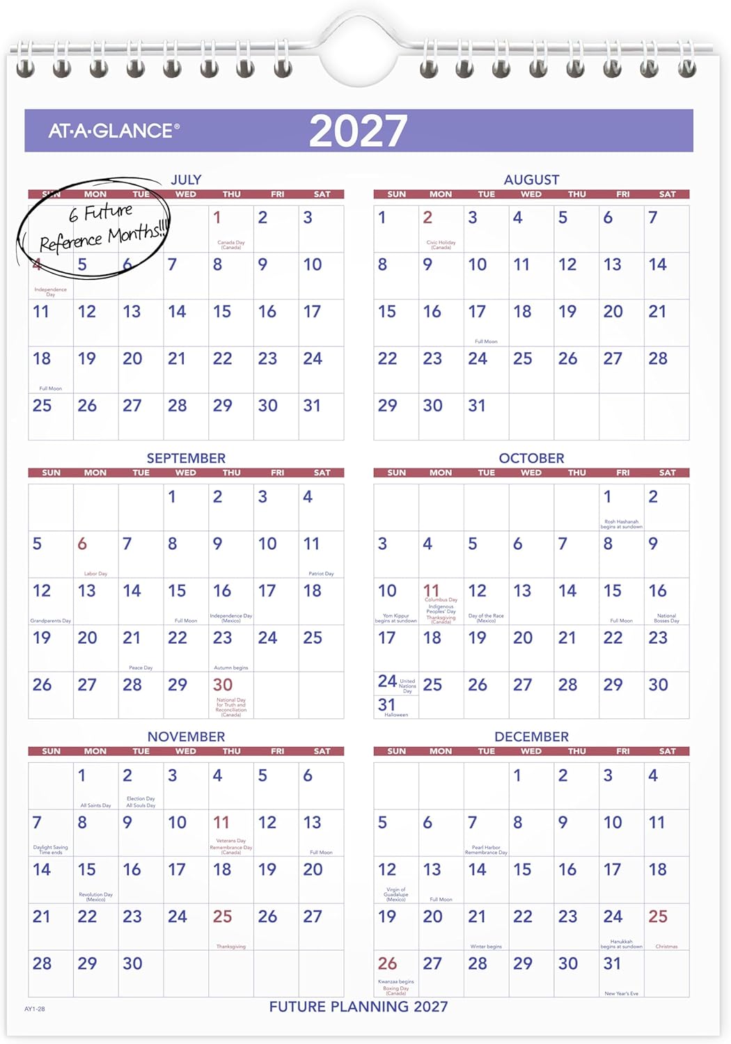 AT-A-GLANCE Wall Calendar 2026-2027 Planner, Academic 12-Month July-June, Monthly, 15-1/2" x 22-3/4", Ruled Daily Blocks (AY328)