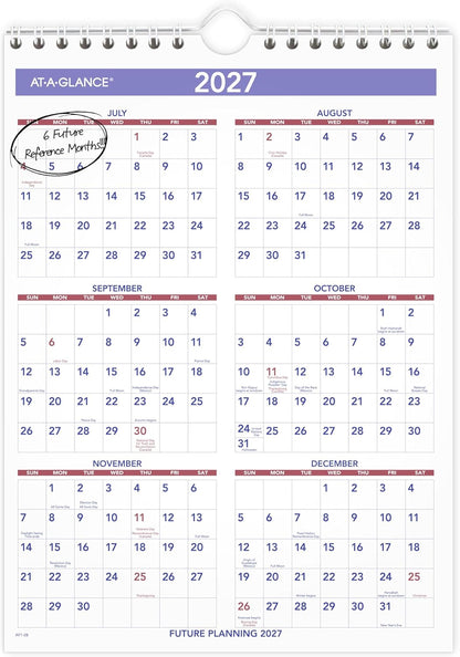 AT-A-GLANCE Wall Calendar 2026-2027 Planner, Academic 12-Month July-June, Monthly, 15-1/2" x 22-3/4", Ruled Daily Blocks (AY328)