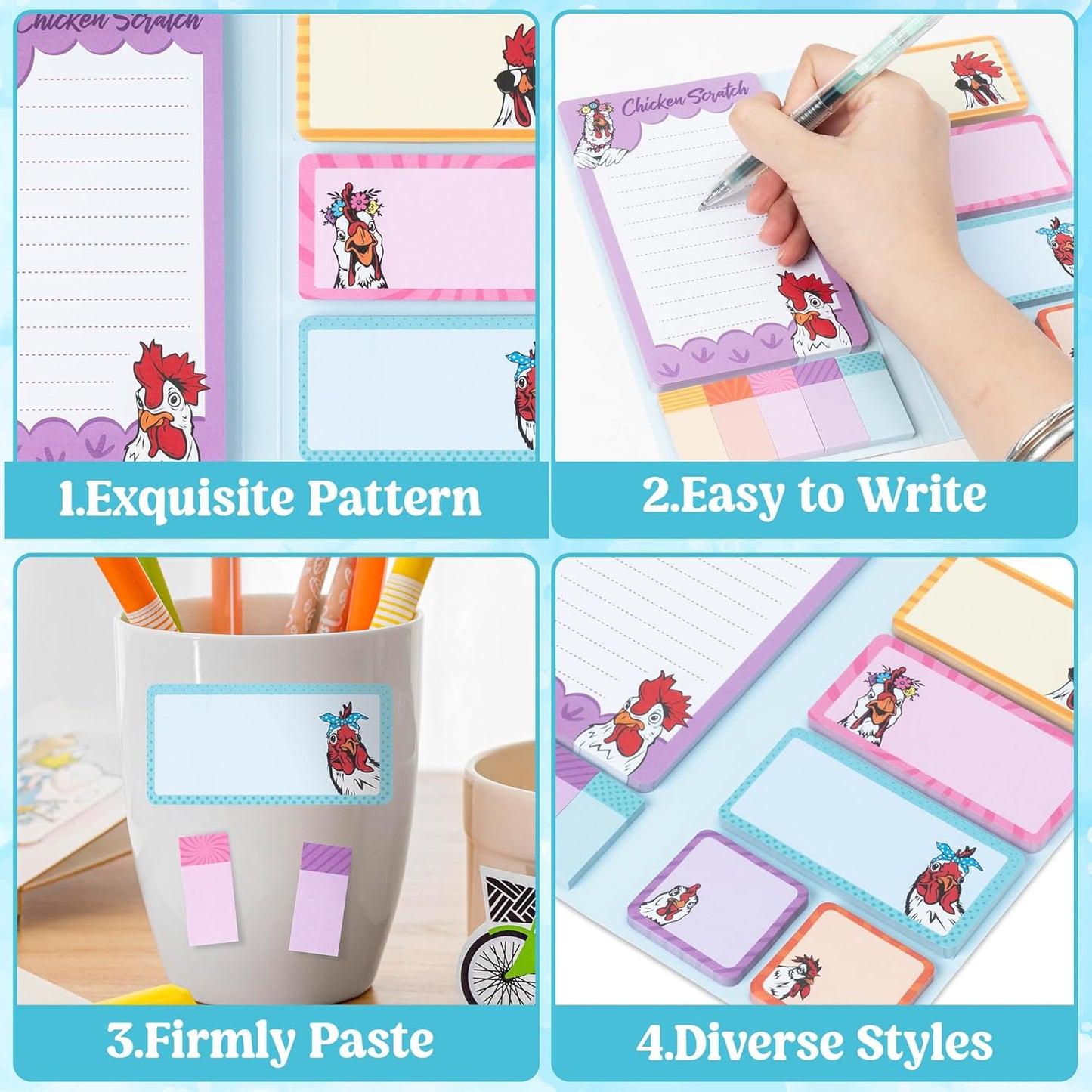 B1ykin Cute Sticky Notes Set - Stay Alive Skeleton Shaped Self-Stick Notes Pad, 550 Sheets Writing Memo Pages Sticky Notepad for Teacher Appreciation Gifts, School Office Supplies (Funny Skeleton) - Colors B