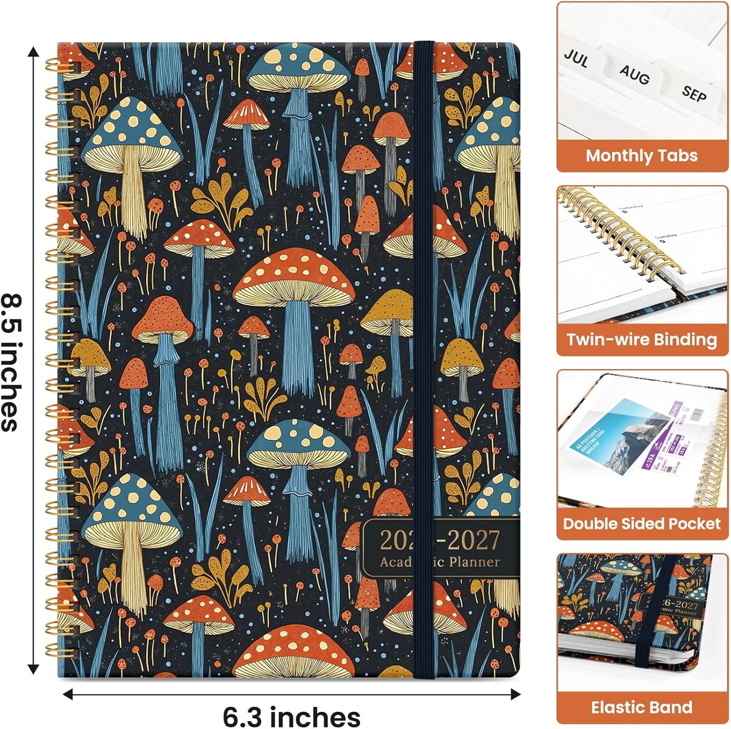 Planner 2026-2027, Academic Year Monthly and Weekly Calendar Planner, Jul 2026 - Jun 2027, Hardcover Teacher Student Planning Agenda book with Tabs, Perfect for School Office Supplies, 6.3" x 8.5" - Wildflowers