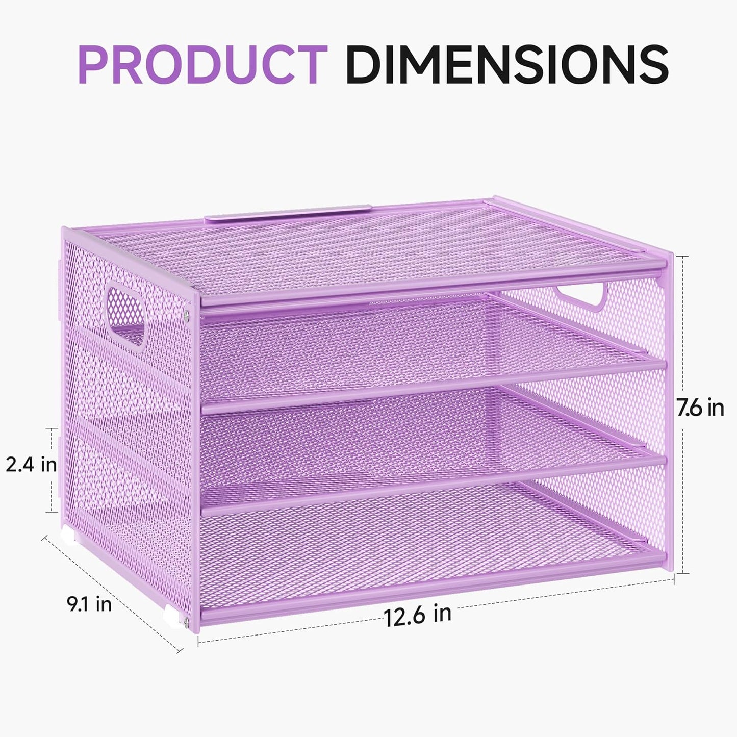 Lavatino 3-Tier Letter Tray Desk Organizer, Mesh Metal Paper File Tray Organizer for Desk, Office Supplies & Home Organization, Fits A4 Paper, Mail, Magazines & Office Accessories (Black with Handle)