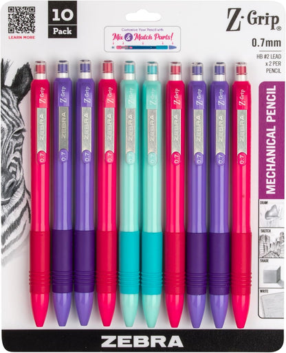 Zebra Pen, Z-Grip Mechanical Pencil, Smooth Writing, Latex-Free Grip, 0.7mm Lead, #2 HB, Pre-Loaded with Lead and Eraser, for School, Office, Everyday Use, Refillable, Clear Barrel, 24-Pack, (15241)
